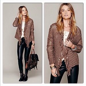 Free People Fringe Cardigan Sweater in light gray